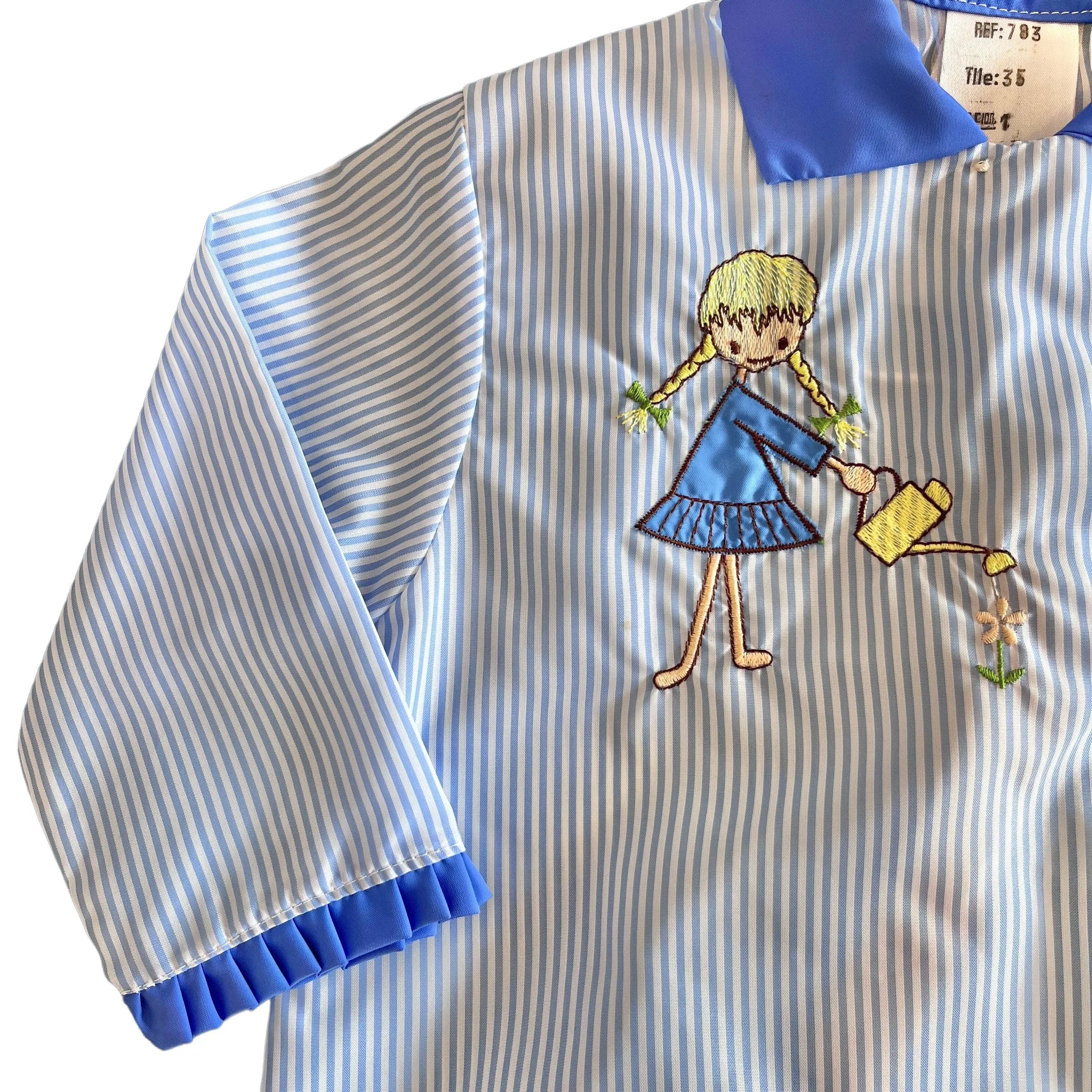 1960's Blue Striped Nylon Top / Bib / Blouse / 6-9M