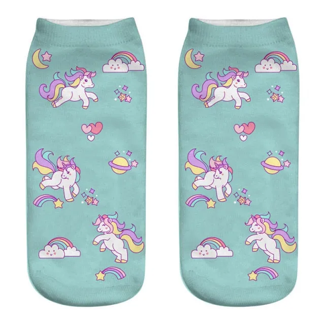 3D Cartoon Print Dancing Unicorn Harajuku Style Ankle-Length Cotton Socks