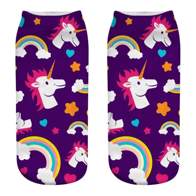 3D Cartoon Print Dancing Unicorn Harajuku Style Ankle-Length Cotton Socks