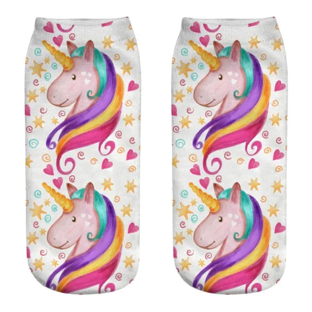 3D Cartoon Print Dancing Unicorn Harajuku Style Ankle-Length Cotton Socks