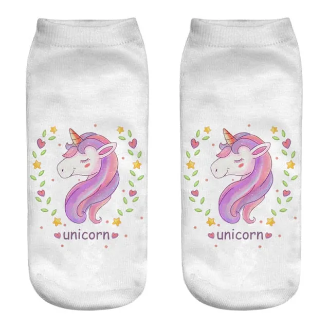 3D Cartoon Print Dancing Unicorn Harajuku Style Ankle-Length Cotton Socks