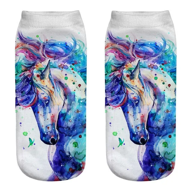 3D Cartoon Print Dancing Unicorn Harajuku Style Ankle-Length Cotton Socks