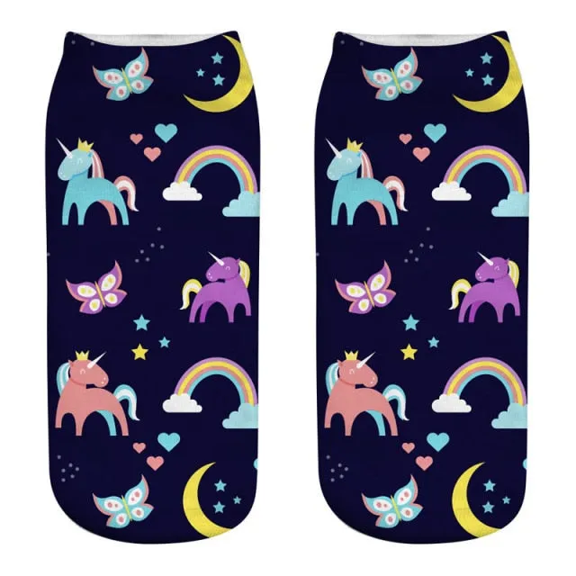 3D Cartoon Print Dancing Unicorn Harajuku Style Ankle-Length Cotton Socks