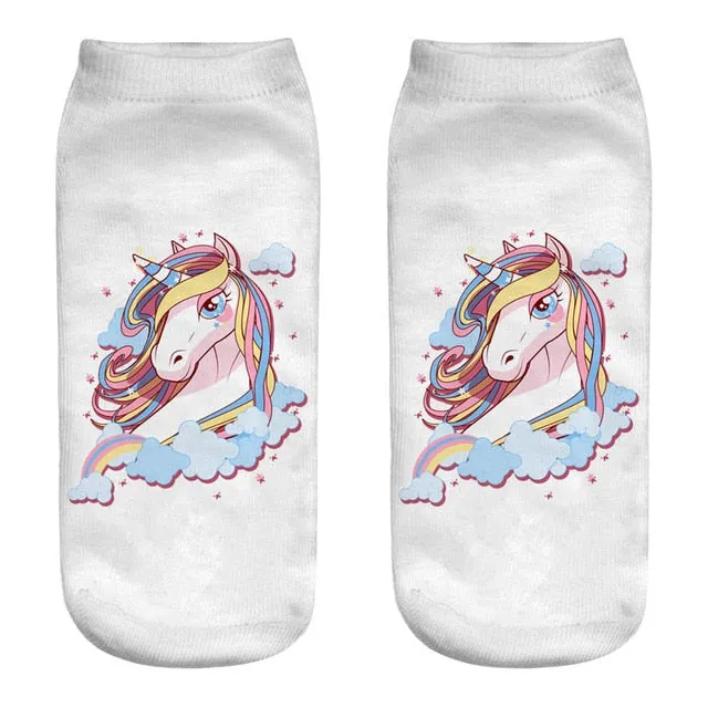 3D Cartoon Print Dancing Unicorn Harajuku Style Ankle-Length Cotton Socks