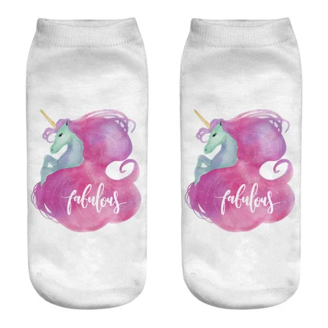 3D Cartoon Print Dancing Unicorn Harajuku Style Ankle-Length Cotton Socks