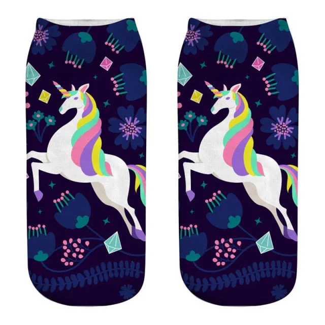 3D Cartoon Print Dancing Unicorn Harajuku Style Ankle-Length Cotton Socks