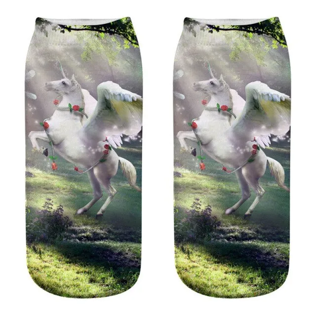 3D Cartoon Print Dancing Unicorn Harajuku Style Ankle-Length Cotton Socks