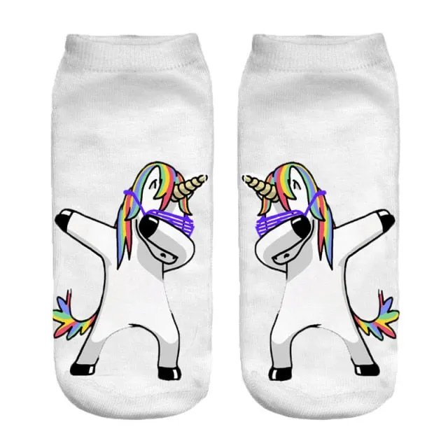 3D Cartoon Print Dancing Unicorn Harajuku Style Ankle-Length Cotton Socks