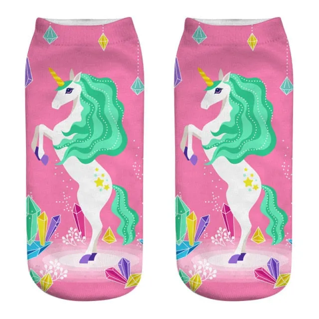 3D Cartoon Print Dancing Unicorn Harajuku Style Ankle-Length Cotton Socks