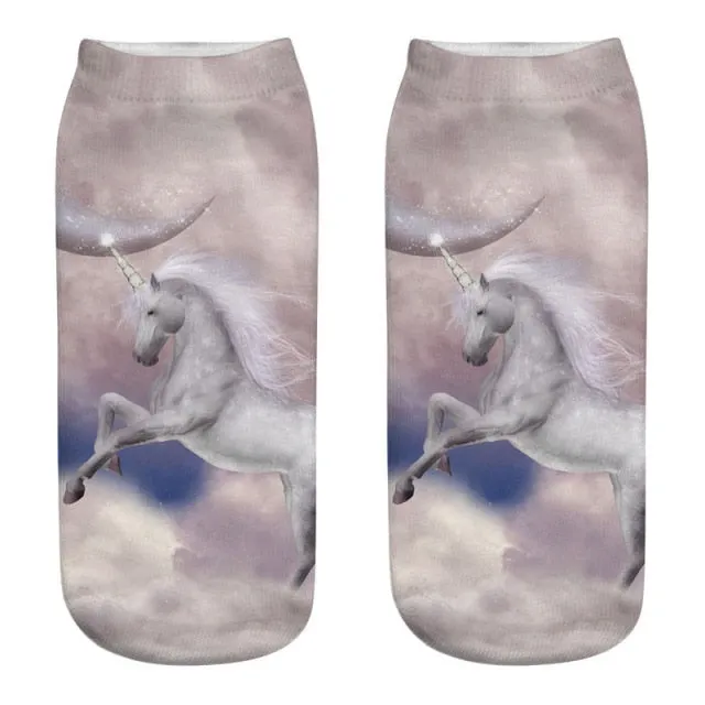 3D Cartoon Print Dancing Unicorn Harajuku Style Ankle-Length Cotton Socks