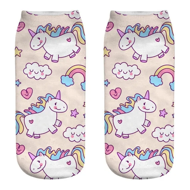 3D Cartoon Print Dancing Unicorn Harajuku Style Ankle-Length Cotton Socks