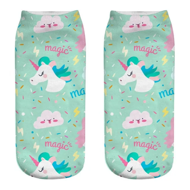 3D Cartoon Print Dancing Unicorn Harajuku Style Ankle-Length Cotton Socks