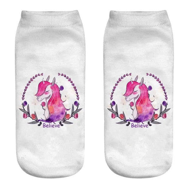 3D Cartoon Print Dancing Unicorn Harajuku Style Ankle-Length Cotton Socks