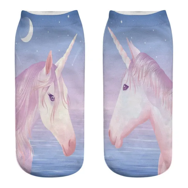 3D Cartoon Print Dancing Unicorn Harajuku Style Ankle-Length Cotton Socks