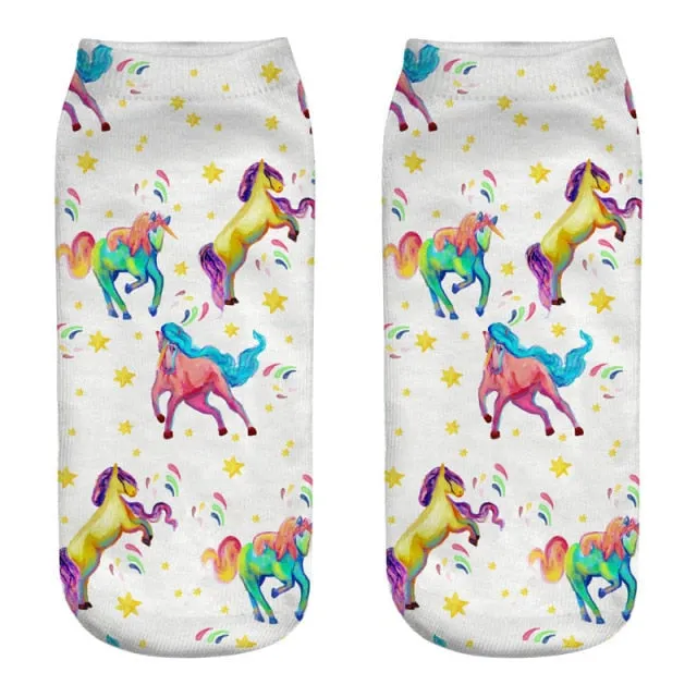 3D Cartoon Print Dancing Unicorn Harajuku Style Ankle-Length Cotton Socks