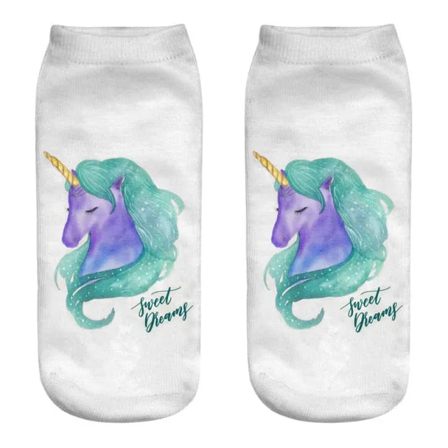 3D Cartoon Print Dancing Unicorn Harajuku Style Ankle-Length Cotton Socks