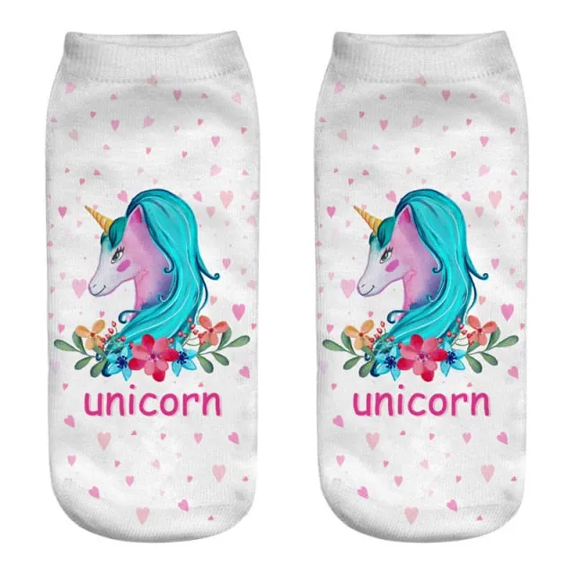 3D Cartoon Print Dancing Unicorn Harajuku Style Ankle-Length Cotton Socks