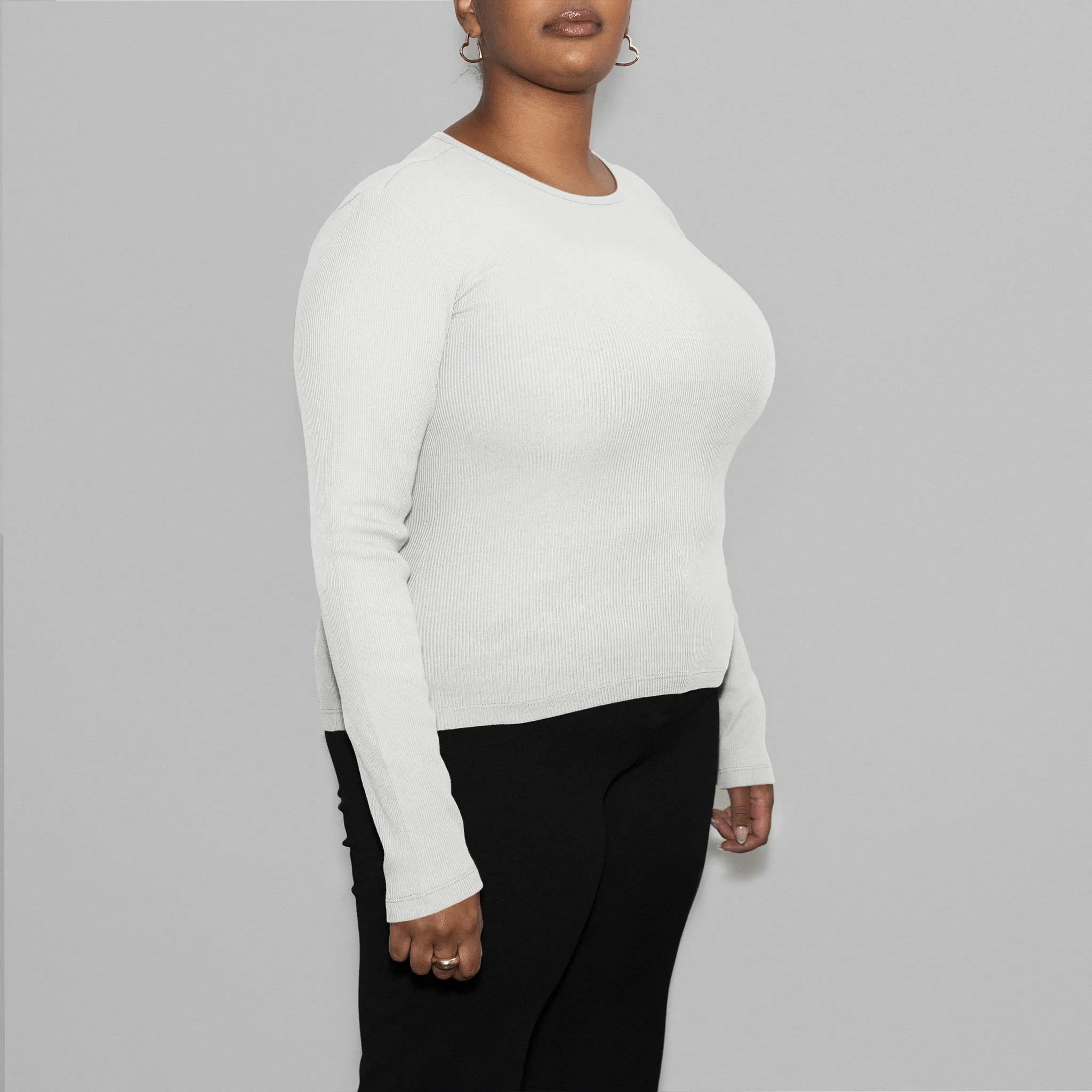 5 Pack | Women’s Rib Long Sleeve Tops, Recycled Cotton, White