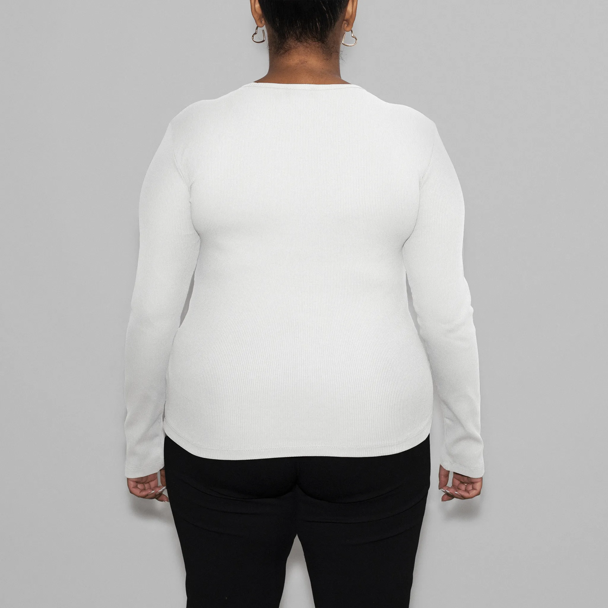 5 Pack | Women’s Rib Long Sleeve Tops, Recycled Cotton, White