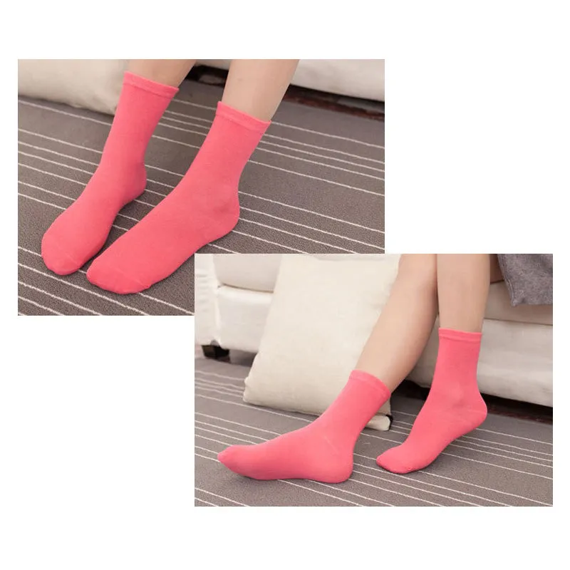 5 Pairs Lot Cotton Candy Solid Color Casual Long Socks for Women