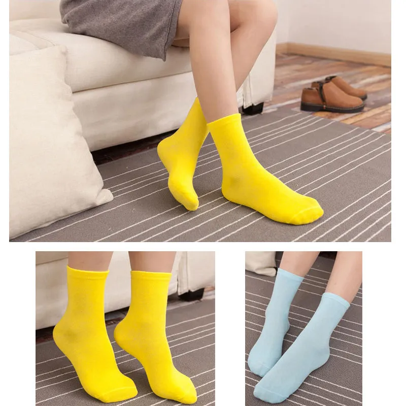 5 Pairs Lot Cotton Candy Solid Color Casual Long Socks for Women