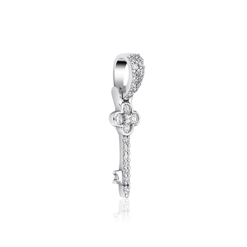 925 Sterling Silver Fine Jewelry Classic Key Pendant Necklace for Women