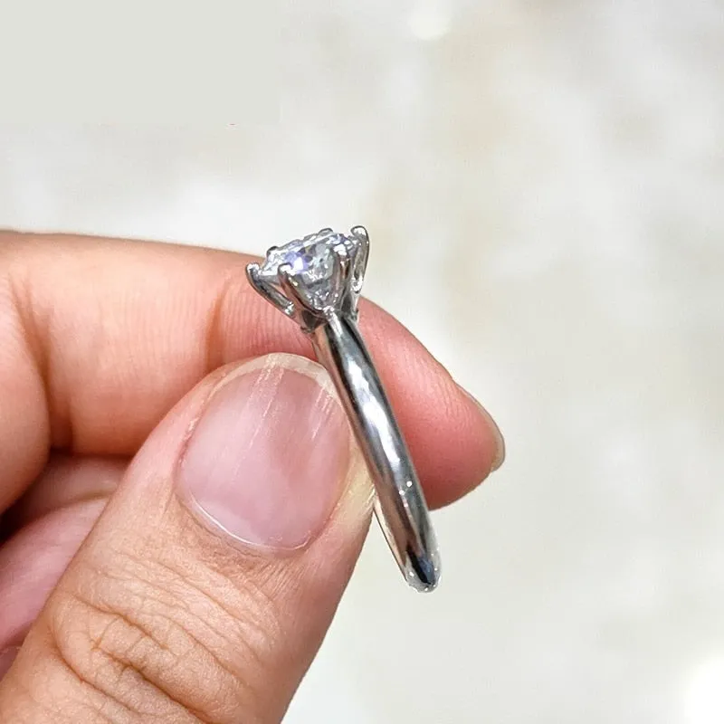 925 Sterling Silver Women's Moissanite Engagement Wedding 1ct 6.5 mm Rings