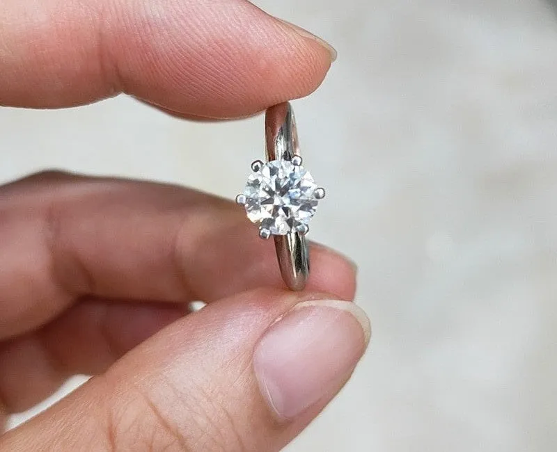 925 Sterling Silver Women's Moissanite Engagement Wedding 1ct 6.5 mm Rings