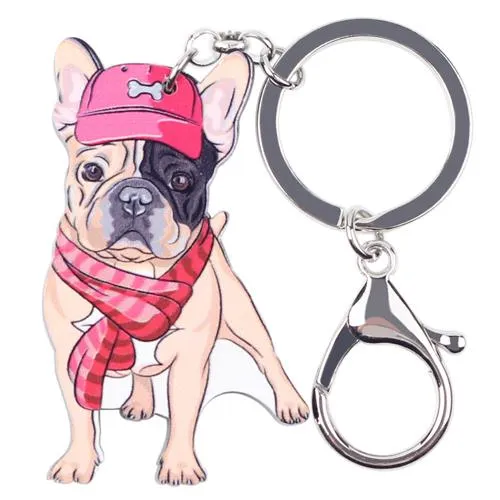 Acrylic French Bulldog Key Chain Bag Charm Pom Gift for Women