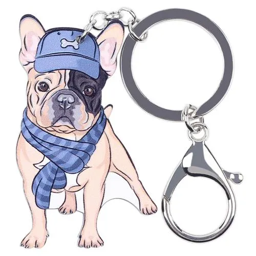 Acrylic French Bulldog Key Chain Bag Charm Pom Gift for Women