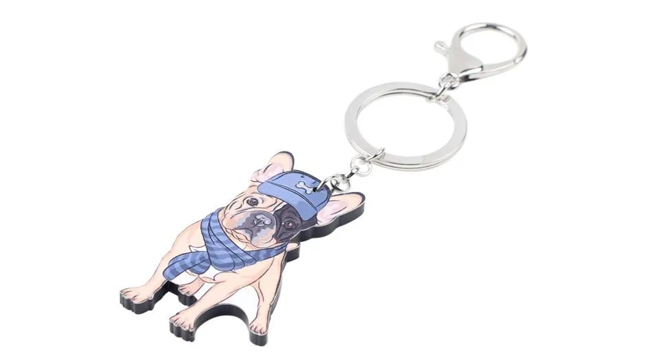 Acrylic French Bulldog Key Chain Bag Charm Pom Gift for Women