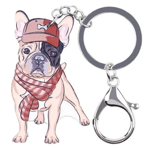 Acrylic French Bulldog Key Chain Bag Charm Pom Gift for Women