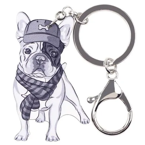 Acrylic French Bulldog Key Chain Bag Charm Pom Gift for Women