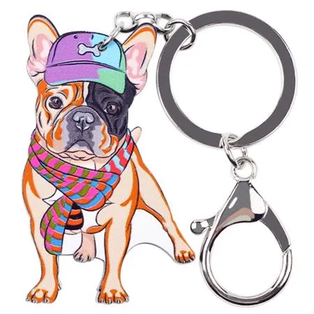 Acrylic French Bulldog Key Chain Bag Charm Pom Gift for Women