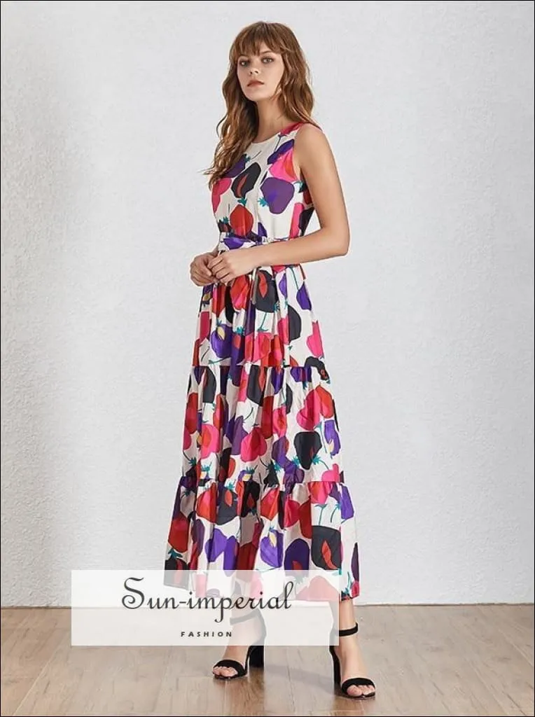 Adele Dress - Casual Print Sleeveless Women Dress O Neck Maxi Dress