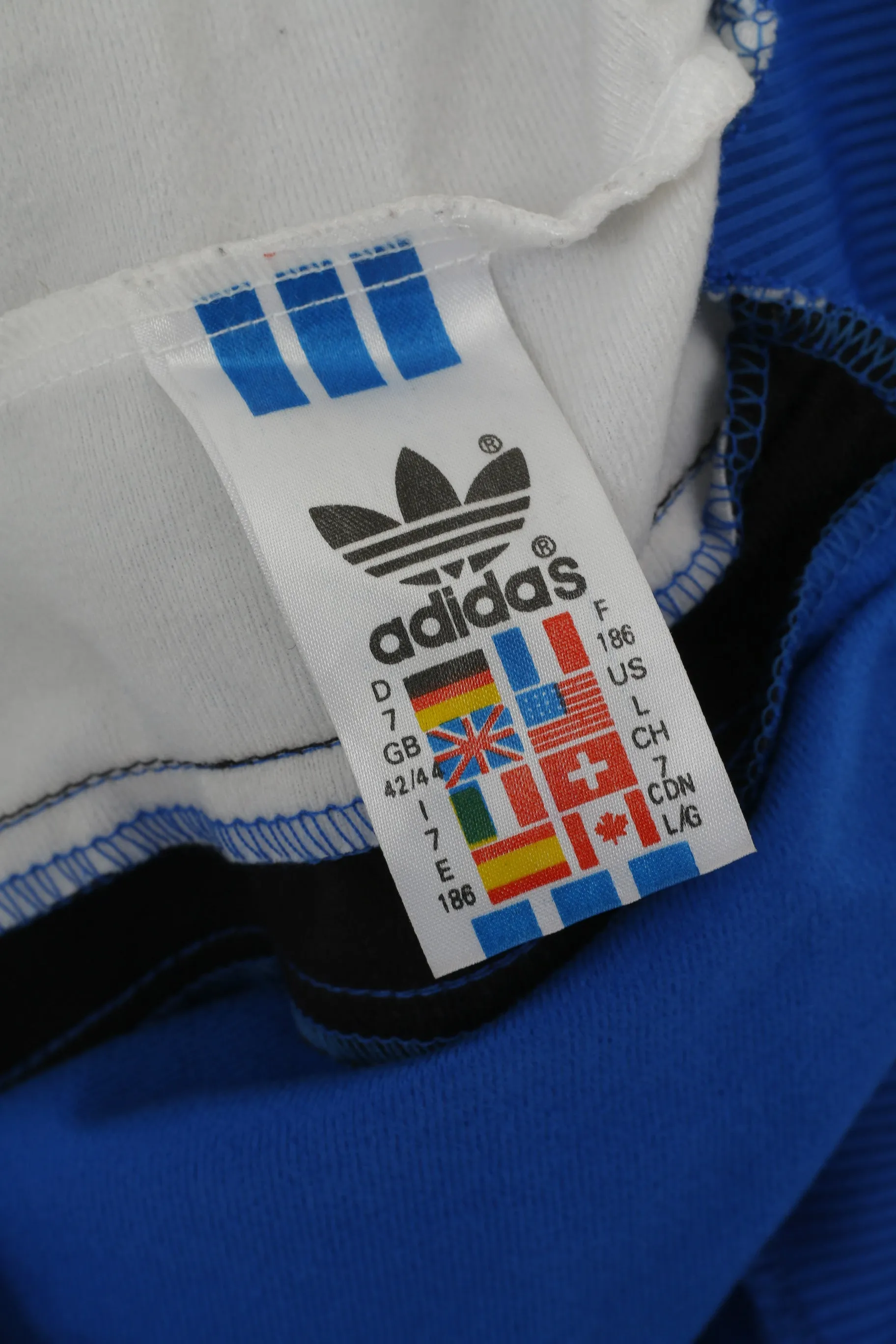 Adidas Men L 186 Sweatshirt Blue Vintage Warm Up Short Sleeve Full Zipper Top