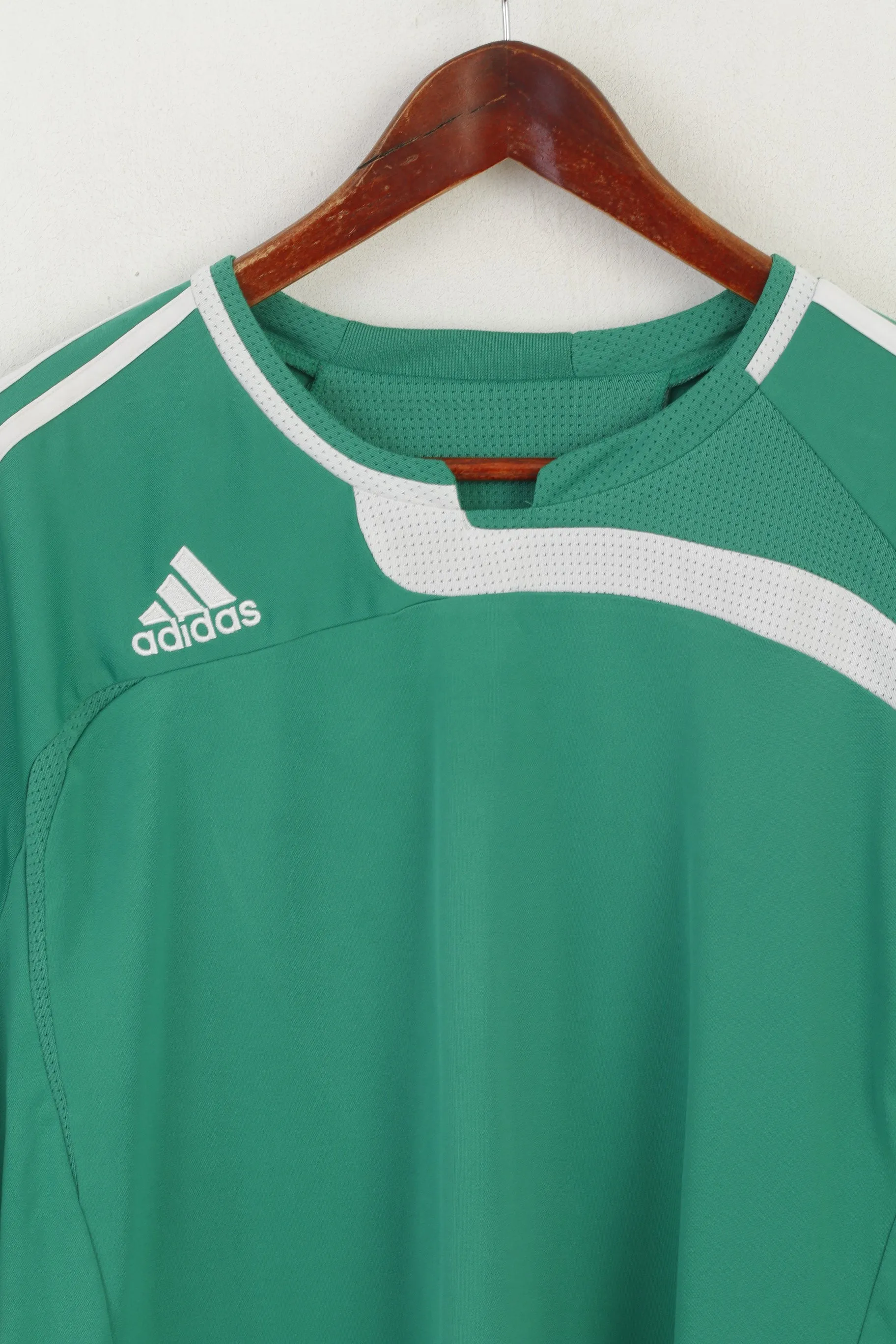 Adidas Men XXL Shirt Green Shiny Vintage Sportswear Jersey Training Top