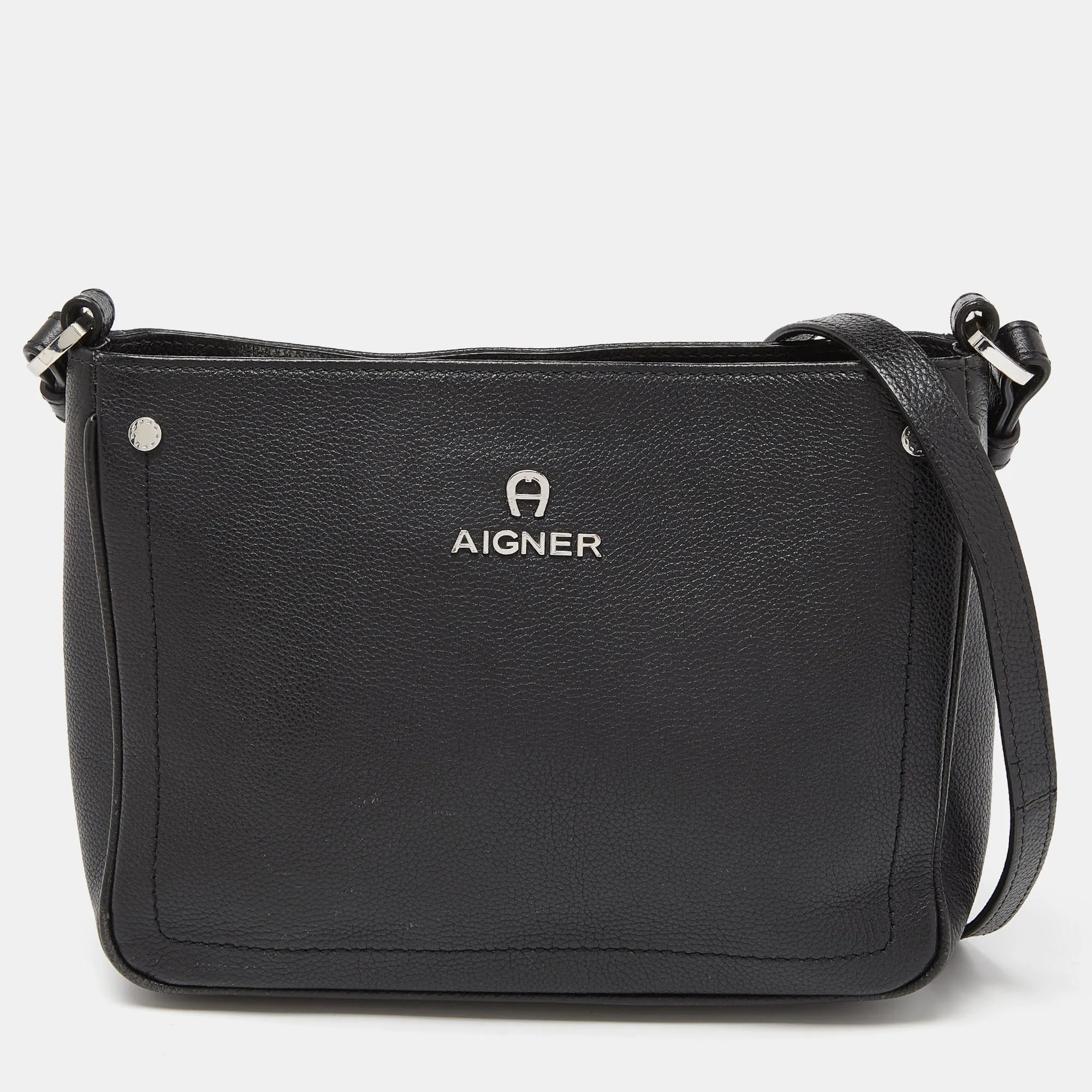 AIGNER Black Leather Zip Crossbody Bag