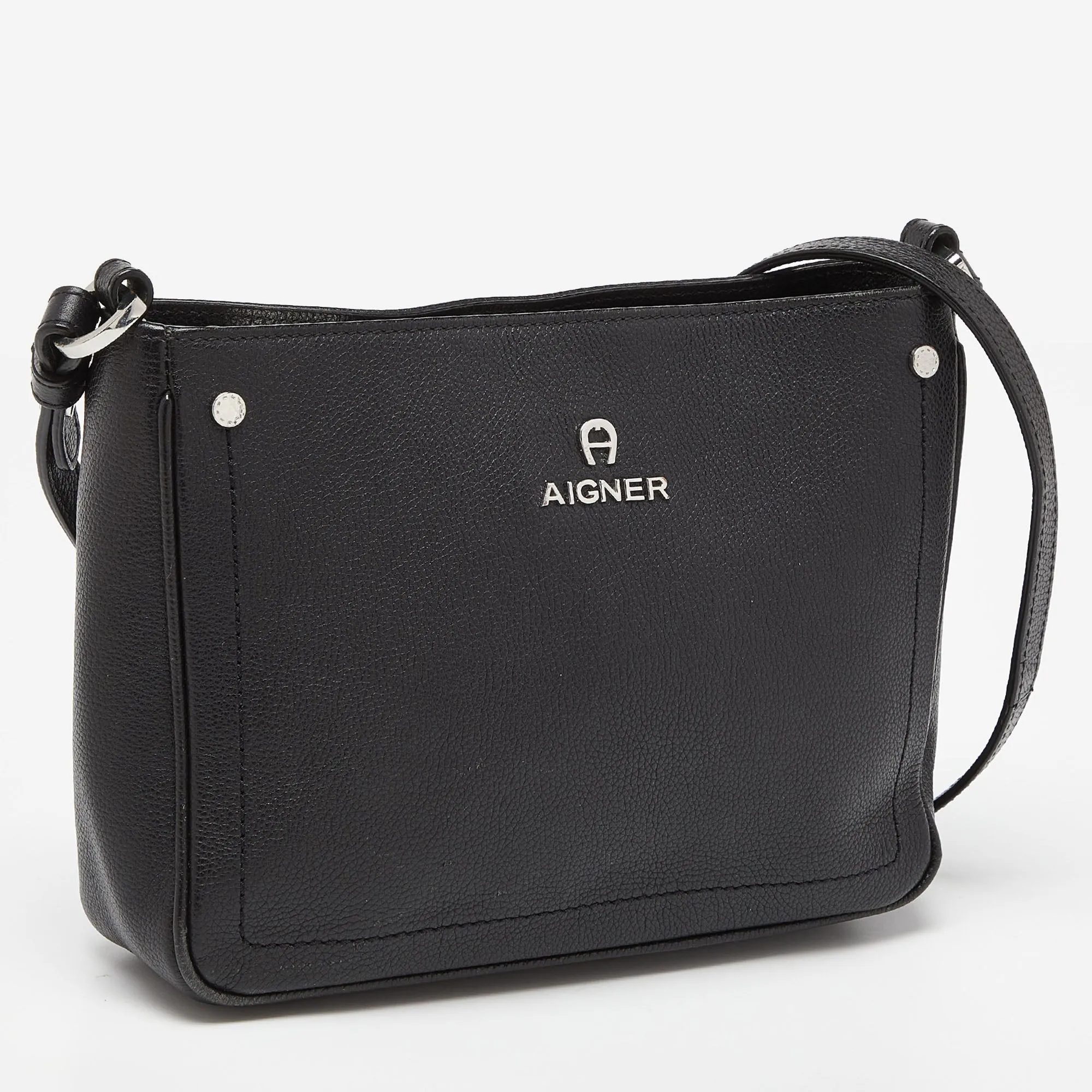 AIGNER Black Leather Zip Crossbody Bag