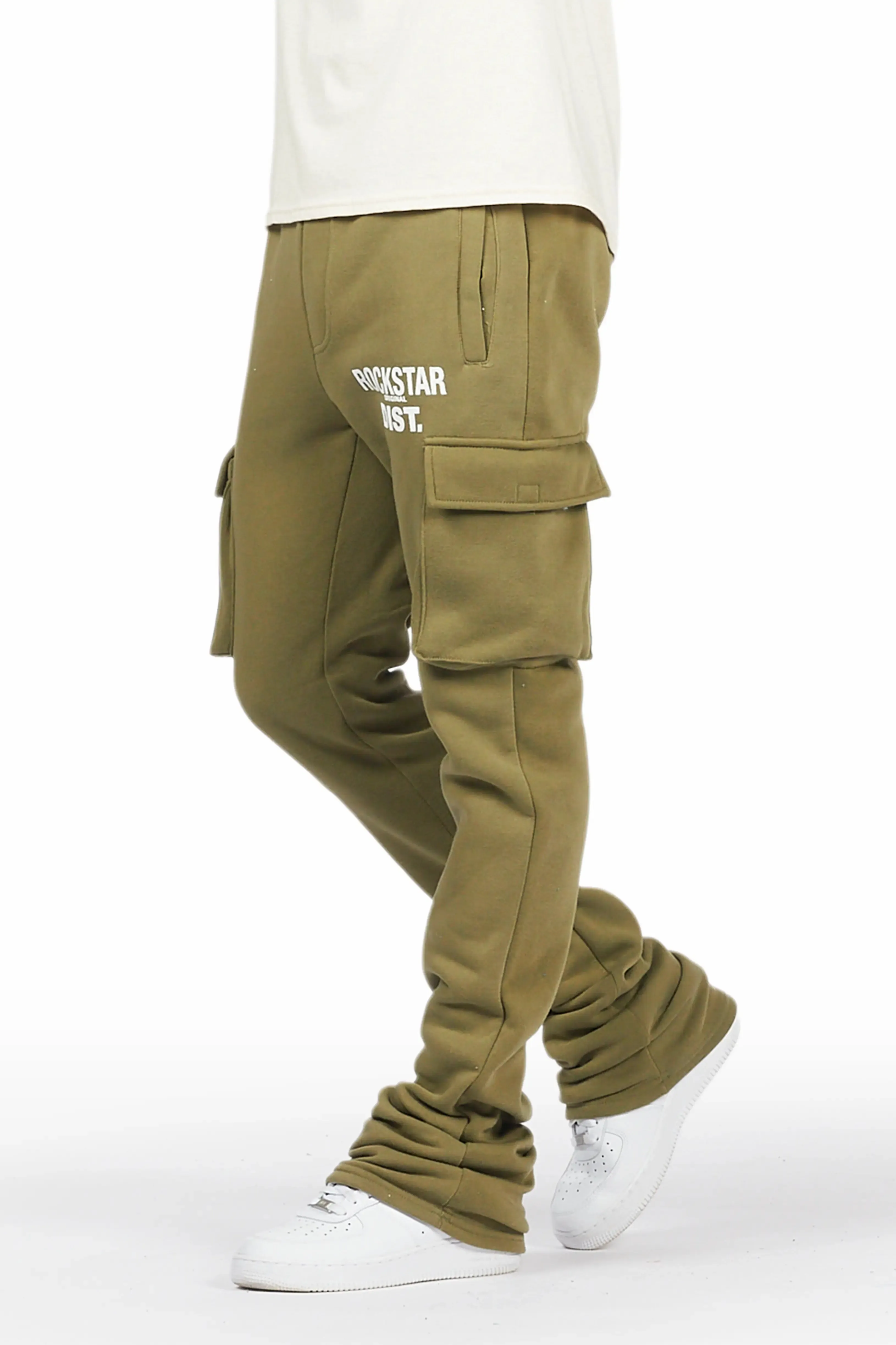 Alpine Olive Stacked Flare Cargo Pant