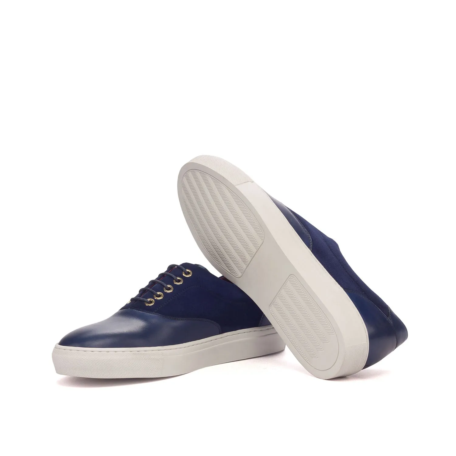 Ambrogio Bespoke Custom Men's Shoes Navy Fabric / Suede / Calf-Skin Leather Top Sider Sneakers (AMB2141)