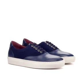 Ambrogio Bespoke Custom Men's Shoes Navy Fabric / Suede / Calf-Skin Leather Top Sider Sneakers (AMB2141)