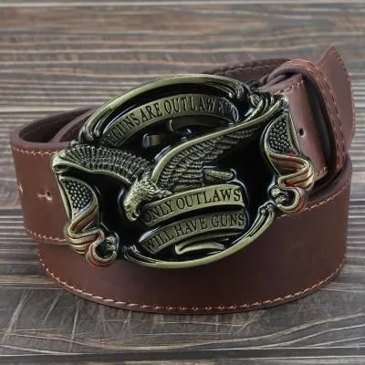 American Flag Emblem Eagle Gun Synthetic Leather Belt for Men and Women