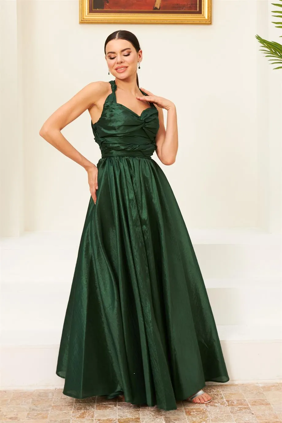 Angelino Emerald Tafta Long Evening Dress