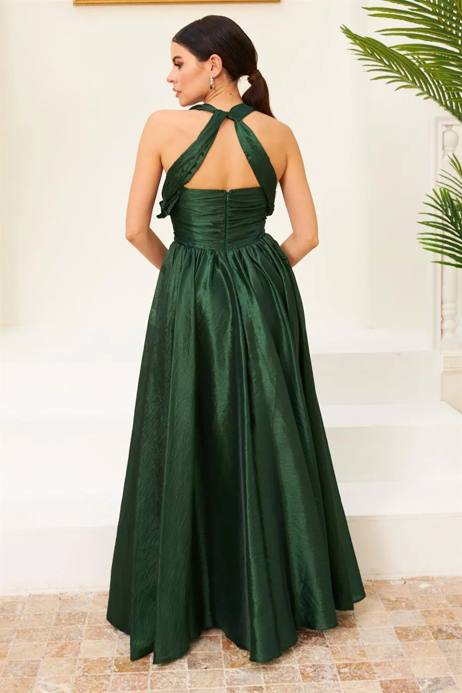 Angelino Emerald Tafta Long Evening Dress