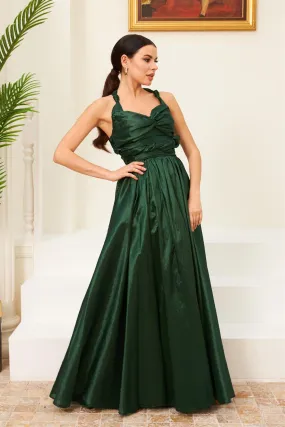 Angelino Emerald Tafta Long Evening Dress