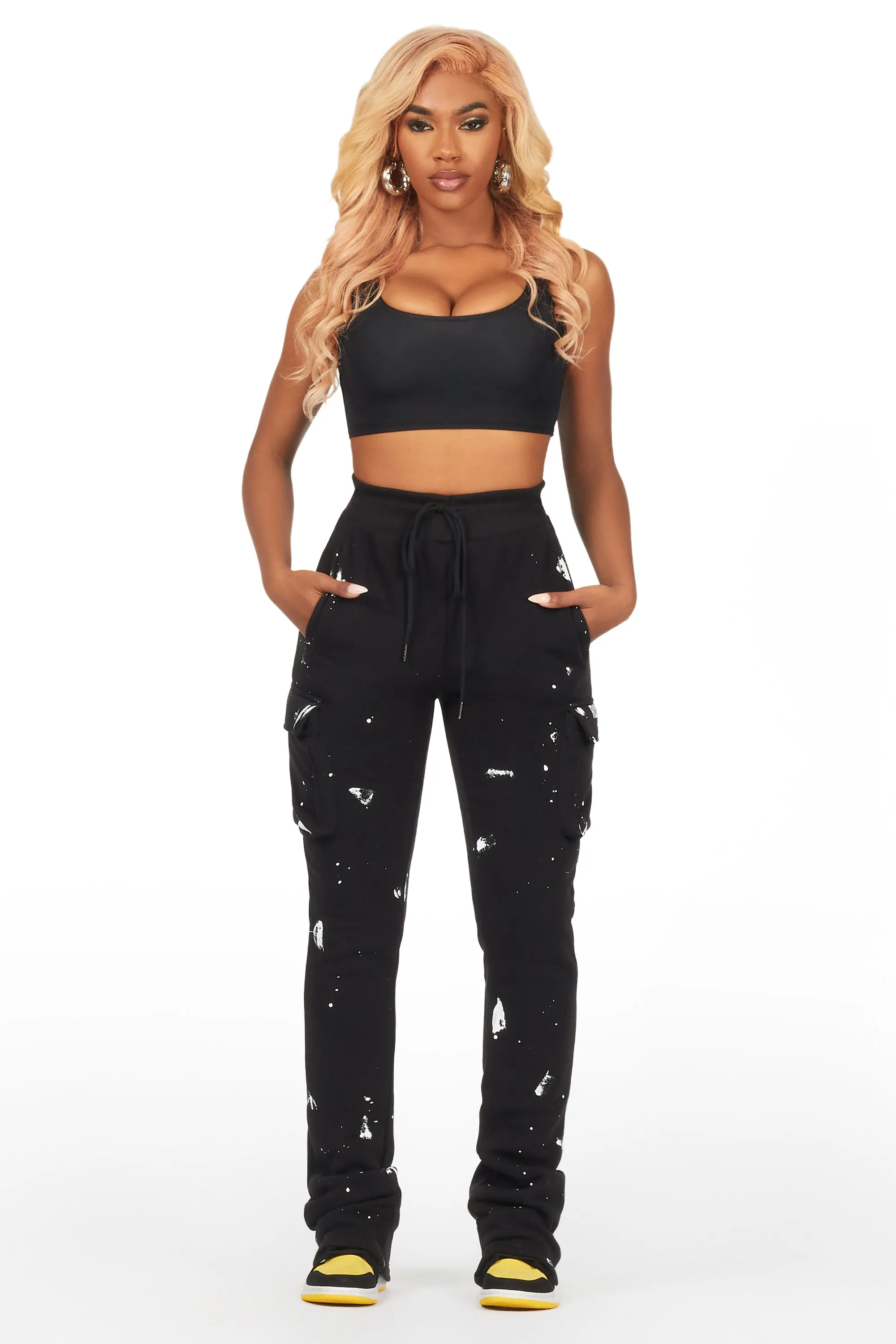 Antonia Black Cargo Stacked Track Pant