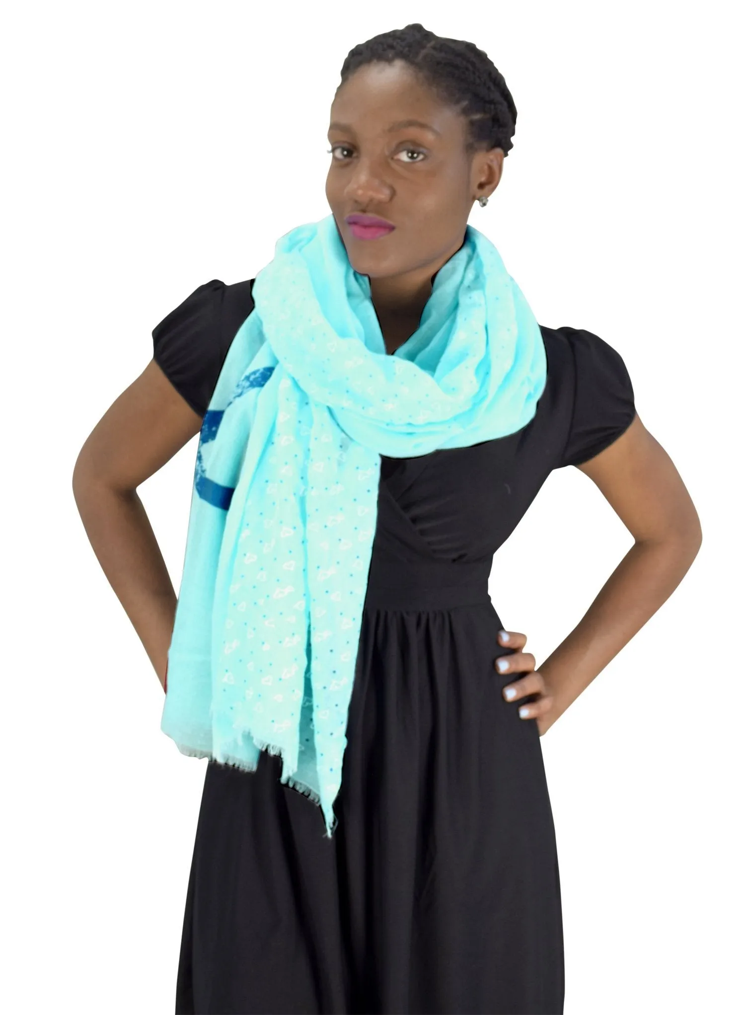 Aqua Nautical Anchor and Dainty Heart Print Light weight Summer Scarf