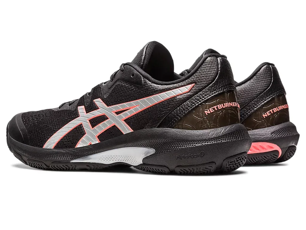 Womens Asics Netburner Shield FF in Black/Pure Silver for Enhanced Performance