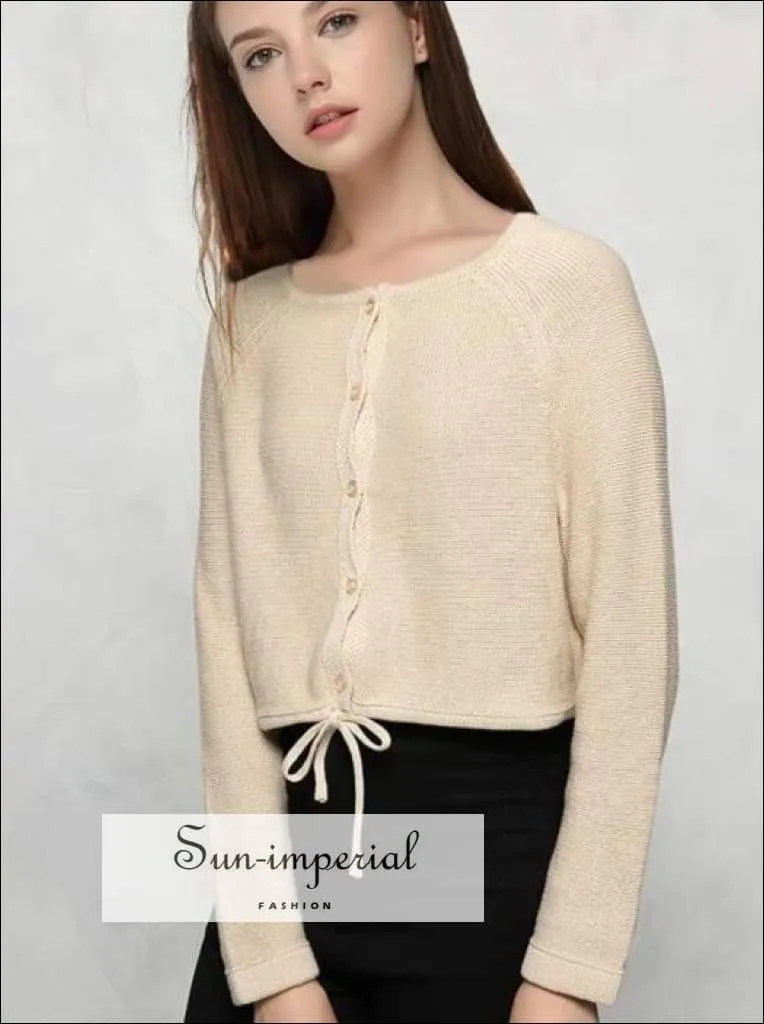 Autumn Fashion Women Drawstring Cardigans Long Sleeve Female Knitted Casual Sweaters